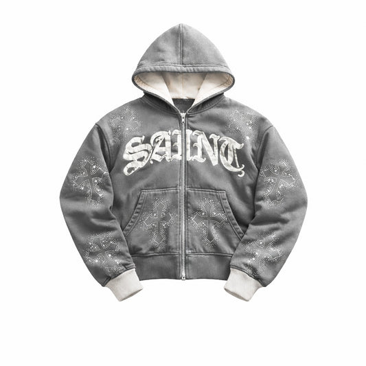 GRAPHITE Double Layer Rhinestone Hoodie