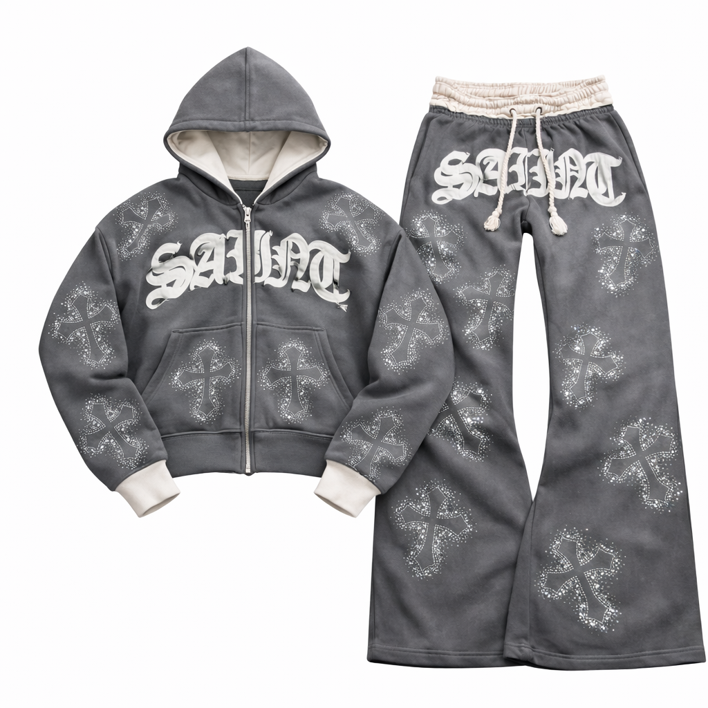 GRAPHITE // Double Layer Rhinestone Sweatsuit