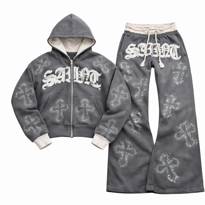GRAPHITE // Double Layer Rhinestone Sweatsuit