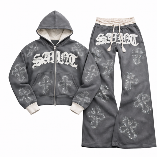 GRAPHITE // Double Layer Rhinestone Sweatsuit