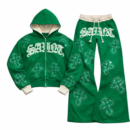 EMERALD // Double Layer Rhinestone Sweatsuit