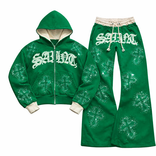 EMERALD // Double Layer Rhinestone Sweatsuit