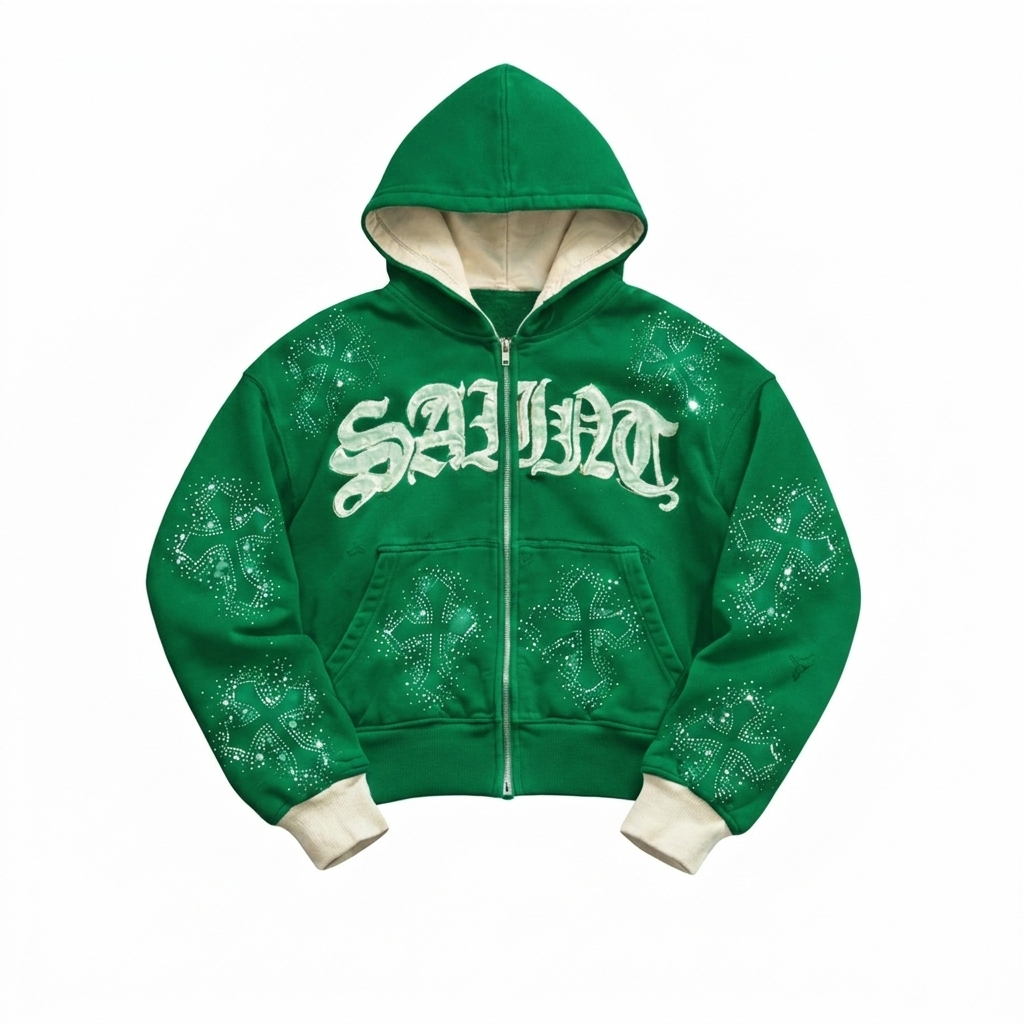 EMERALD Double Layer Rhinestone Hoodie