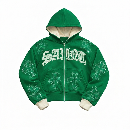 EMERALD Double Layer Rhinestone Hoodie