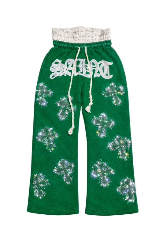 EMERALD Double Layer Rhinestone Pants